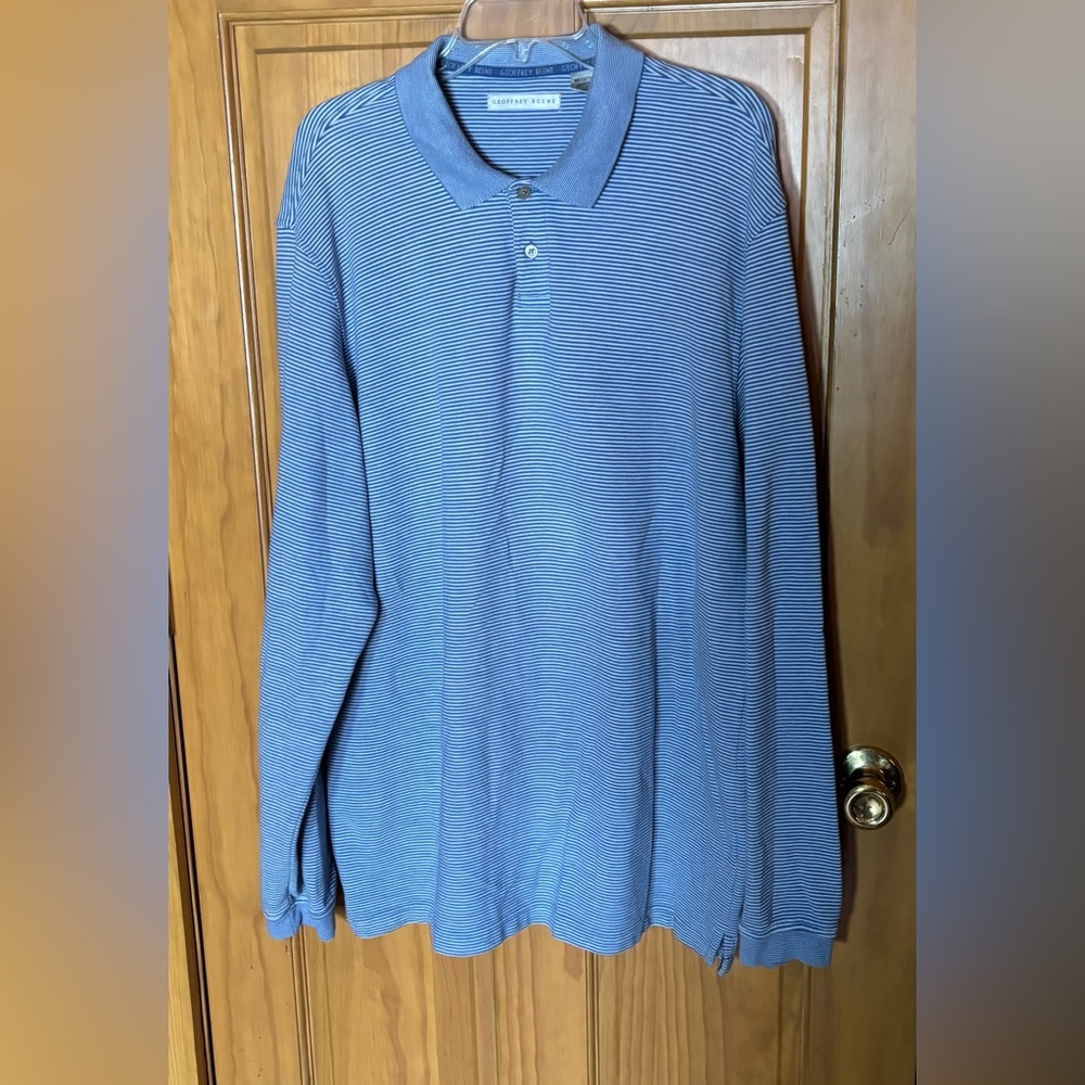 Geoffrey Beene Polo Shirt Long Sleeve Ribbed Heavy Weight Blue NWOT  Sz XL